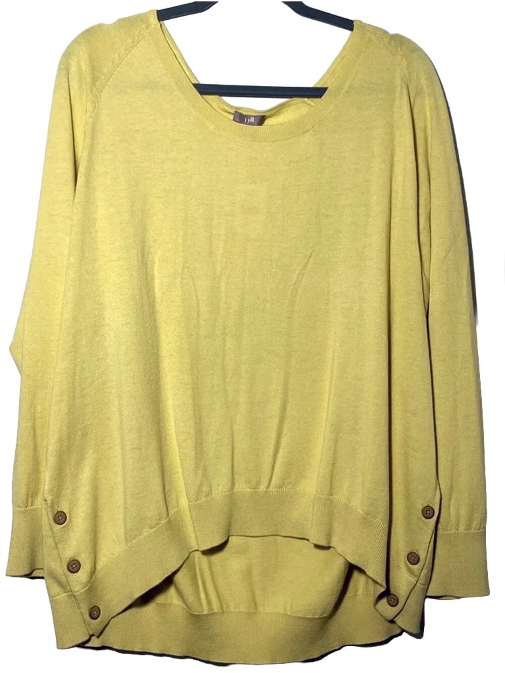 J. Jill Light Endive Yellow Silk Blend Pullover Side Button Sweater XL